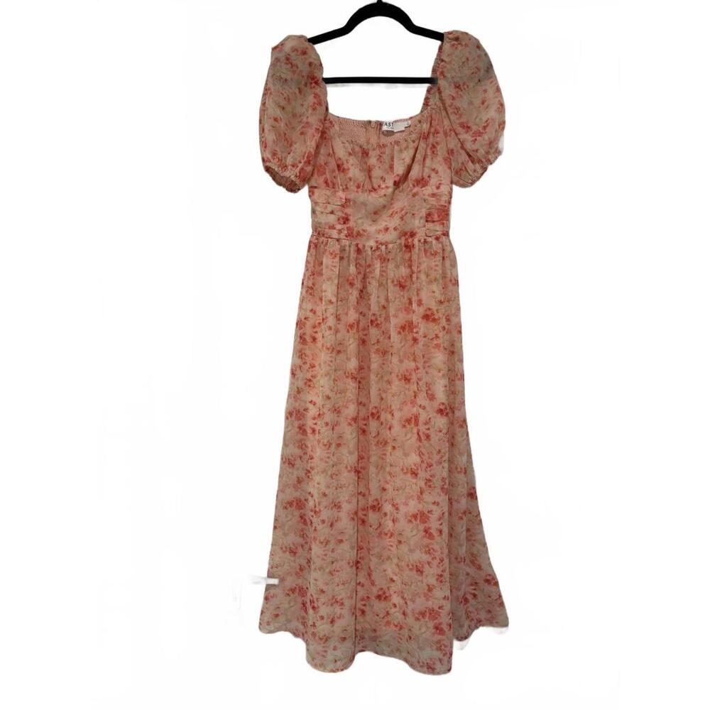 Astr the Label peach floral short sleeve spring/summer fit/flair dress sz S 1646